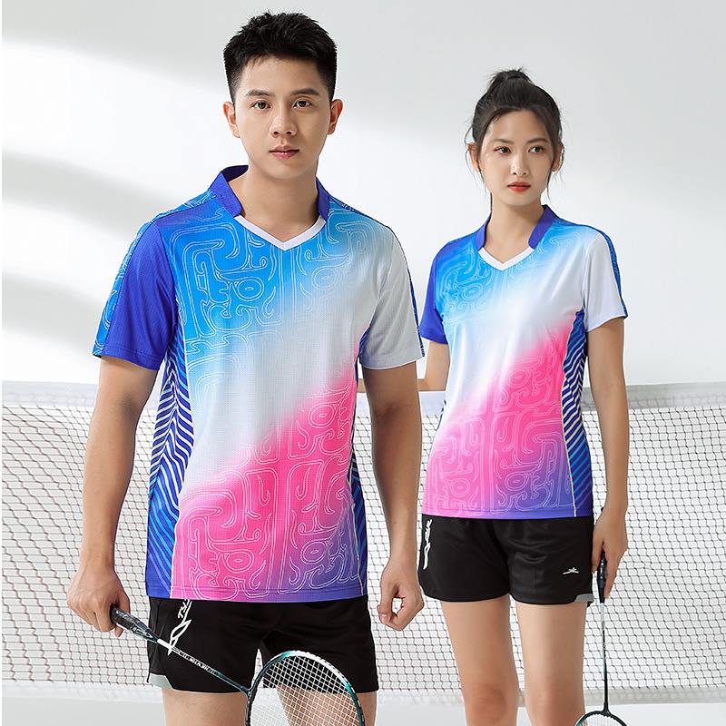 Picture of New badminton clothes suit men's quick-drying women's short-sleeved volleyball tennis table tennis clothes summer sports printing number