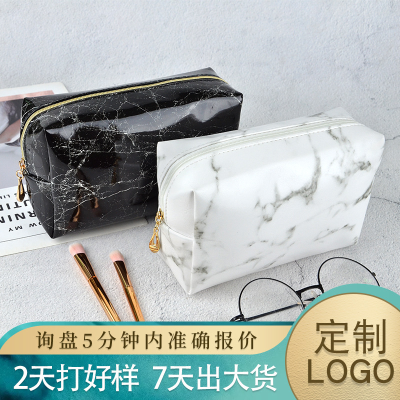 Picture of Black and white stone pattern glossy PU leather square clutch high-end simple waterproof portable travel makeup storage bag