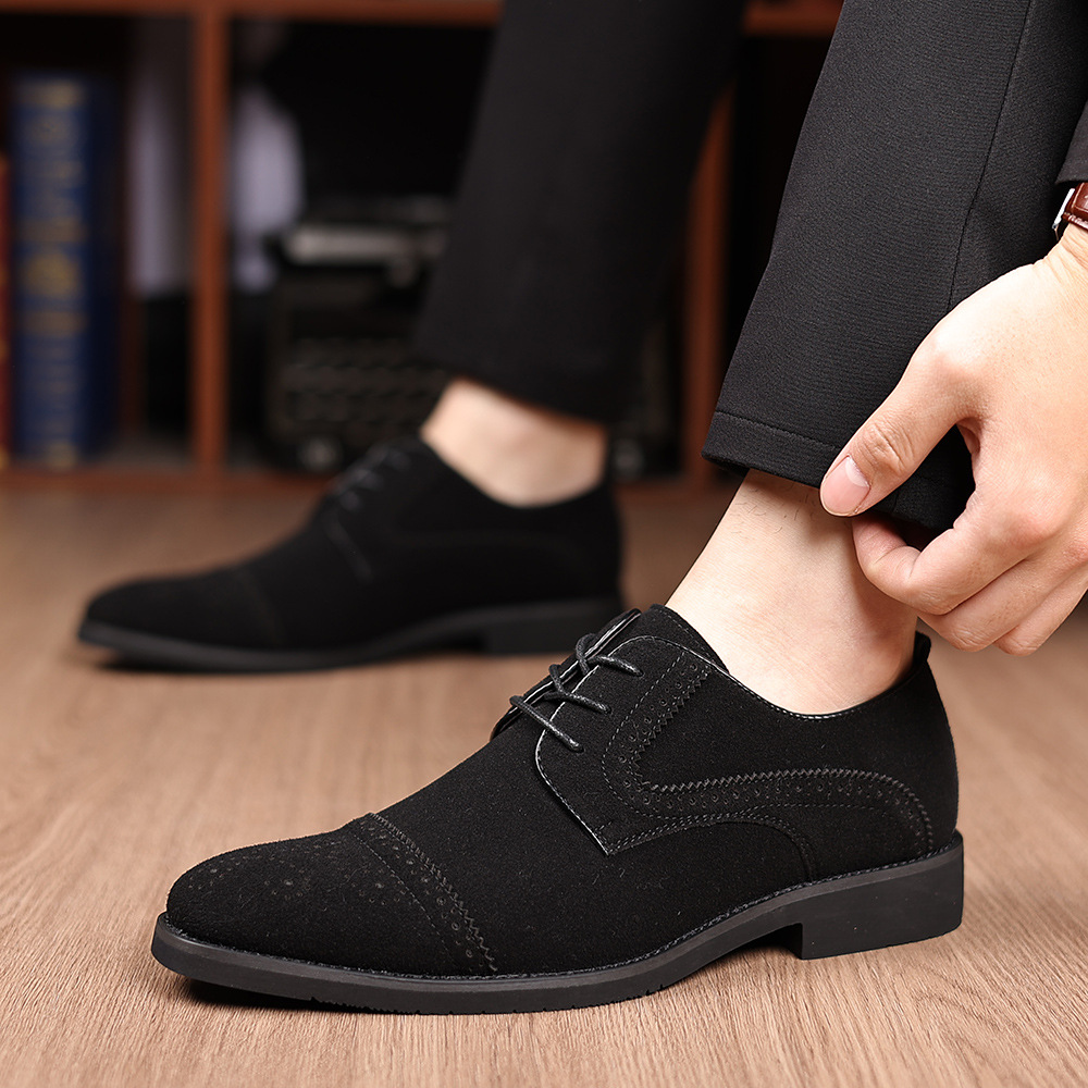 New Fashion Men's Shoes Casual Shoes Frosted Lace-up Three-connector Leather Shoes Men's Cross-border plus size Business Shoes Large