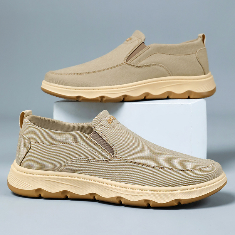 Men's Cloth Shoes, One-Piece Casual Shoes for Autumn, Slip-On Breathable Old Beijing Cloth Shoes, Shallow Mouth Lightweight Single Shoes
