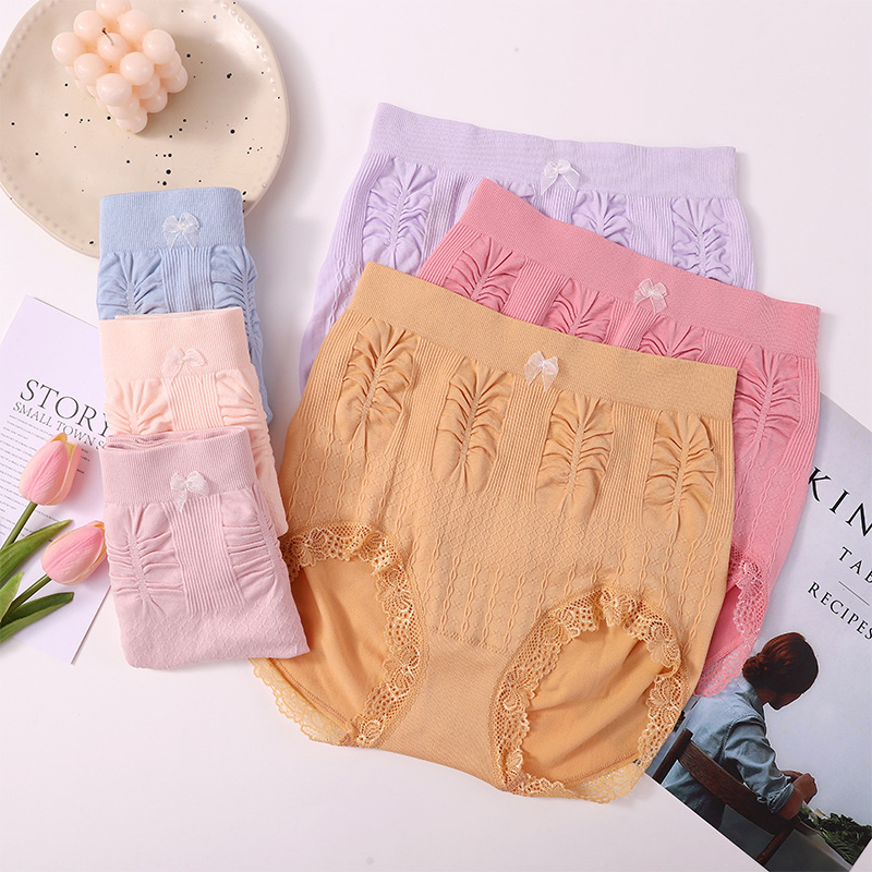 Fresh high waist plus size underwear women's bowknot high elasticity 200kg fat sister belly contracting briefs fashion wholesale