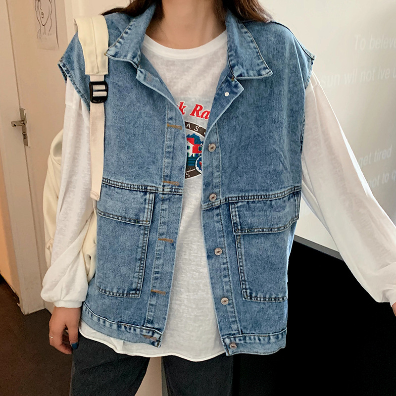 Women's Vest Spring & Fall Outer Wear 2022 New Mid-Length Denim Jacket Fashionable Korean Style Loose Top