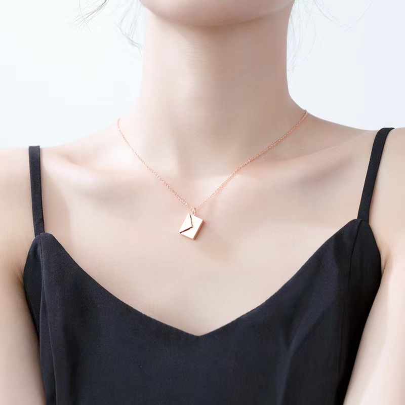 Picture of Open Love Letter Envelope Necklace New Style Niche Design Trendy Couple Titanium Steel Pendant Tanabata Gift