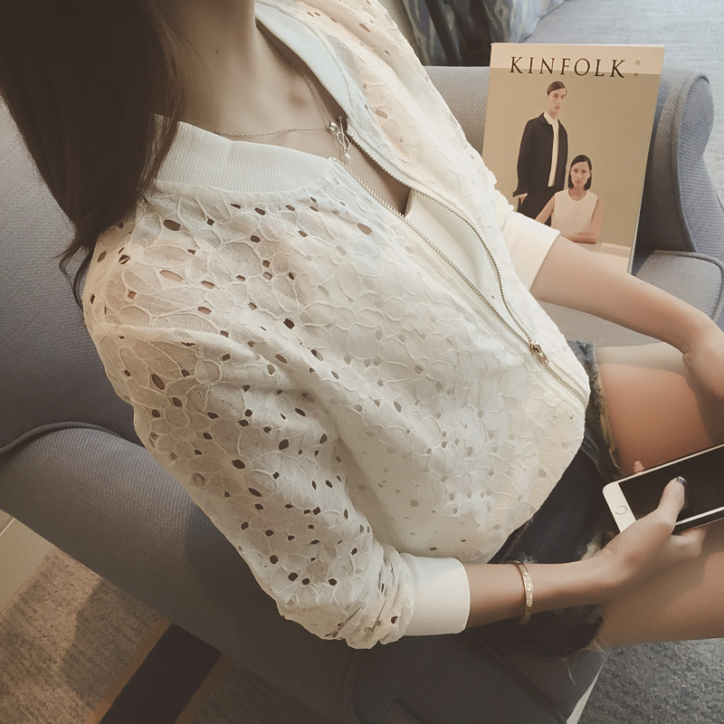 Picture of 2021 Summer New Korean-style Thin Long-sleeved Lace Sunscreen Clothing Women's Short Zipper Baseball Coat