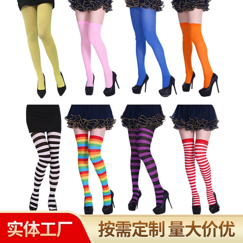 Picture of Halloween Christmas Striped Stockings Party Costume Accessories Over-the-Knee Stockings Striped Pantyhose