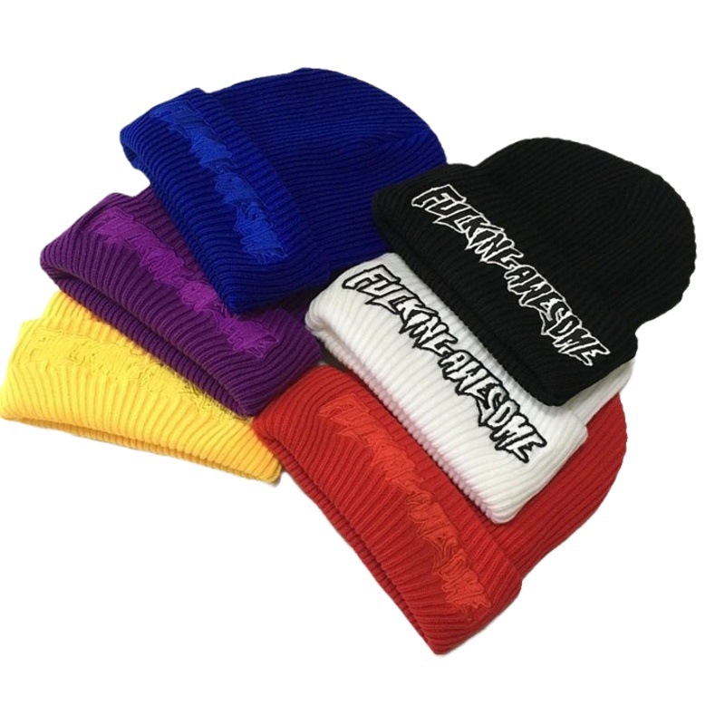 European and American fashion brand Fucking Awesome knitted wool hat black and white letter cold hat ins super hot hat