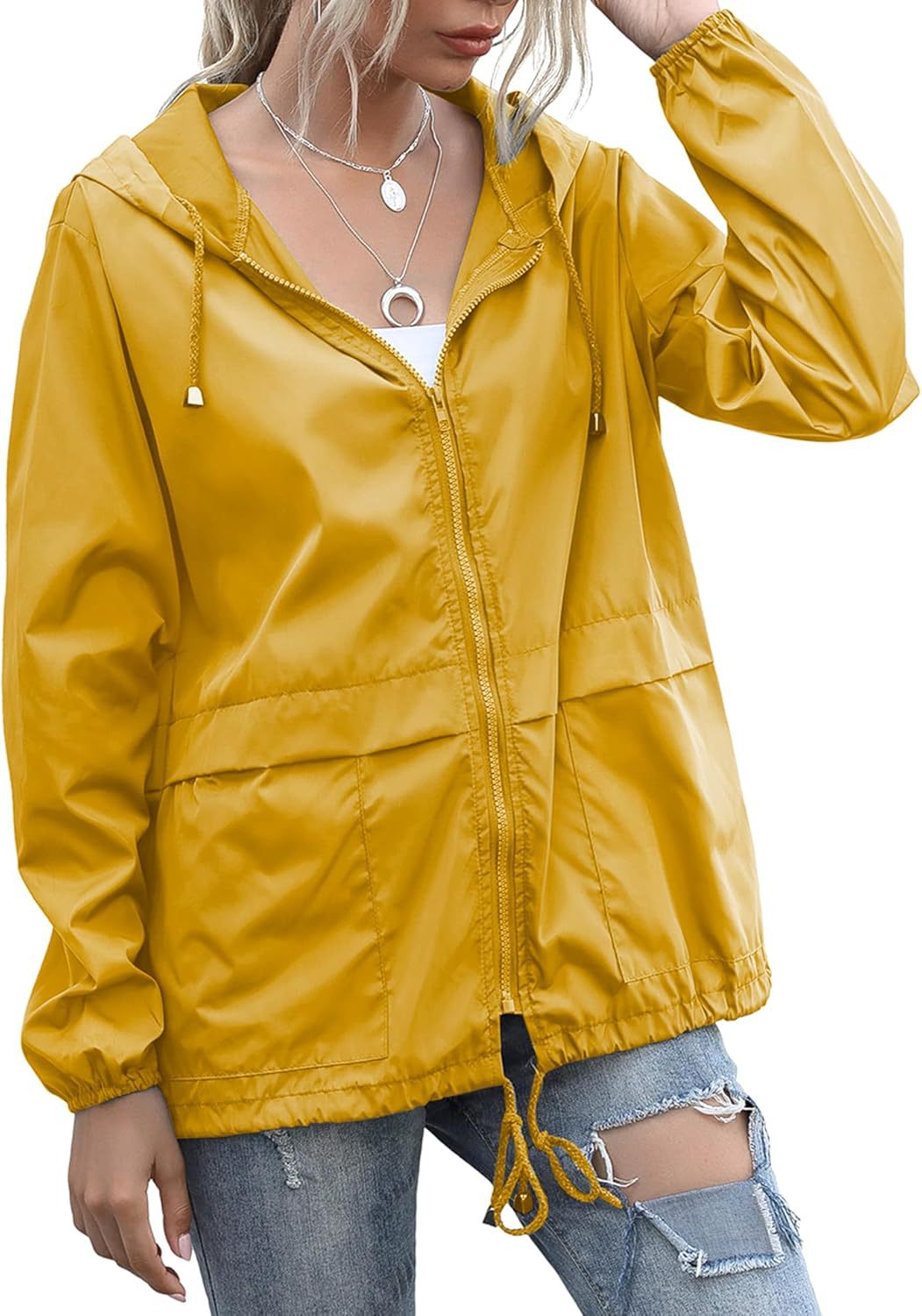 Picture of Windproof and Waterproof Amazon Wish Cross-Border Women's Zipper Hoodie Lightweight Outdoor Hiking Rainoutwear Jacket