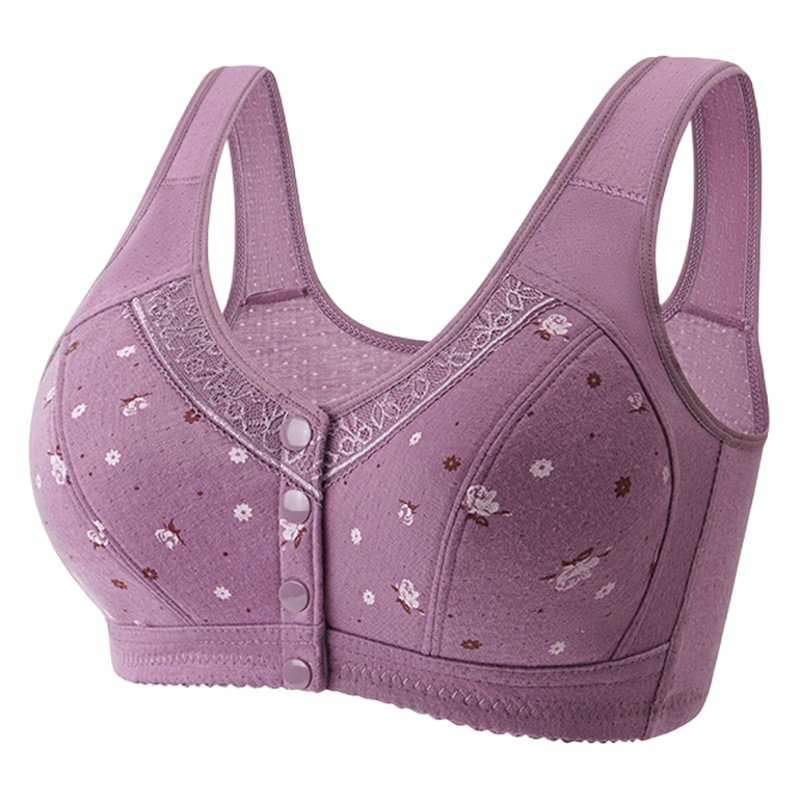 New front buckle women's soft cotton wireless wide shoulder strap vest plus size bra middle-aged and elderly underwear women's high-end thin