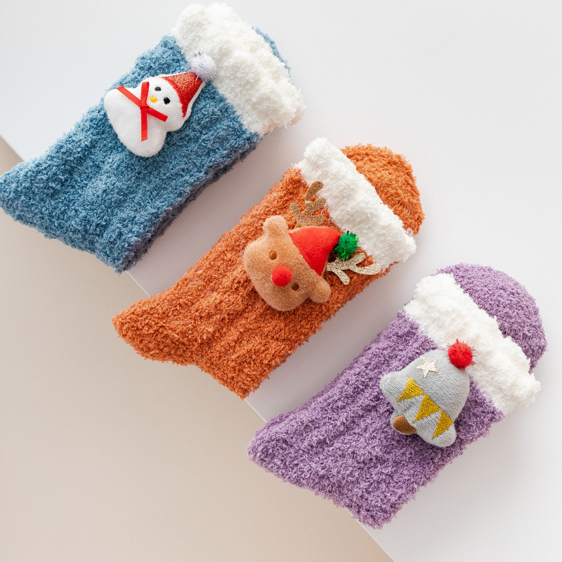 Picture of Coral Velvet Socks Women's Mid-tube Socks Autumn and Winter Home Japanese Cute Moon Socks fleece-lined Thickened Warm Christmas Socks