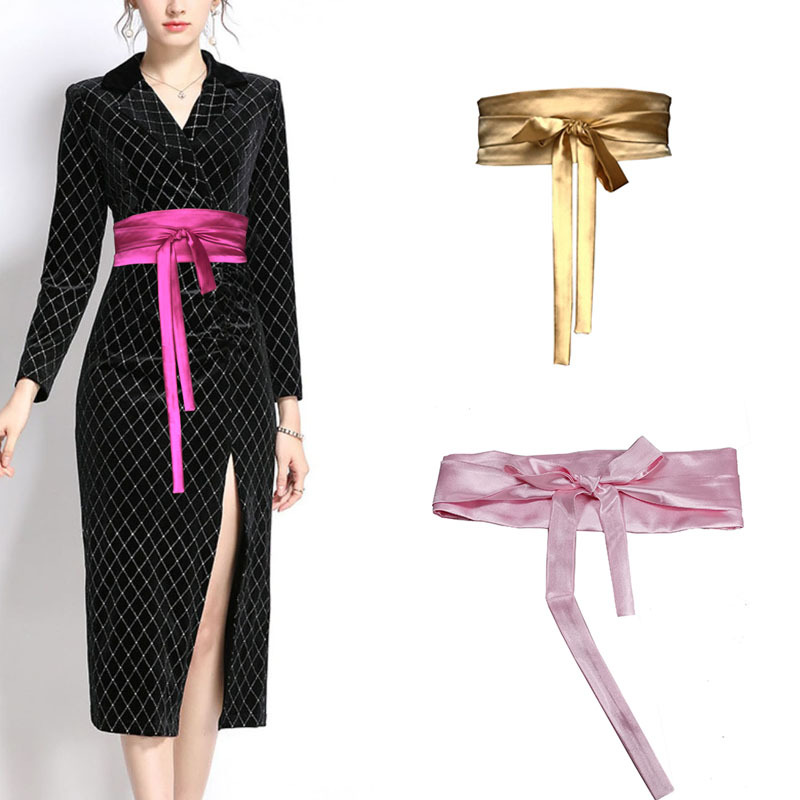 One-piece delivery silk waist seal satin waist-tight double circle dress coat decorative lace-up wide belt factory wholesale
