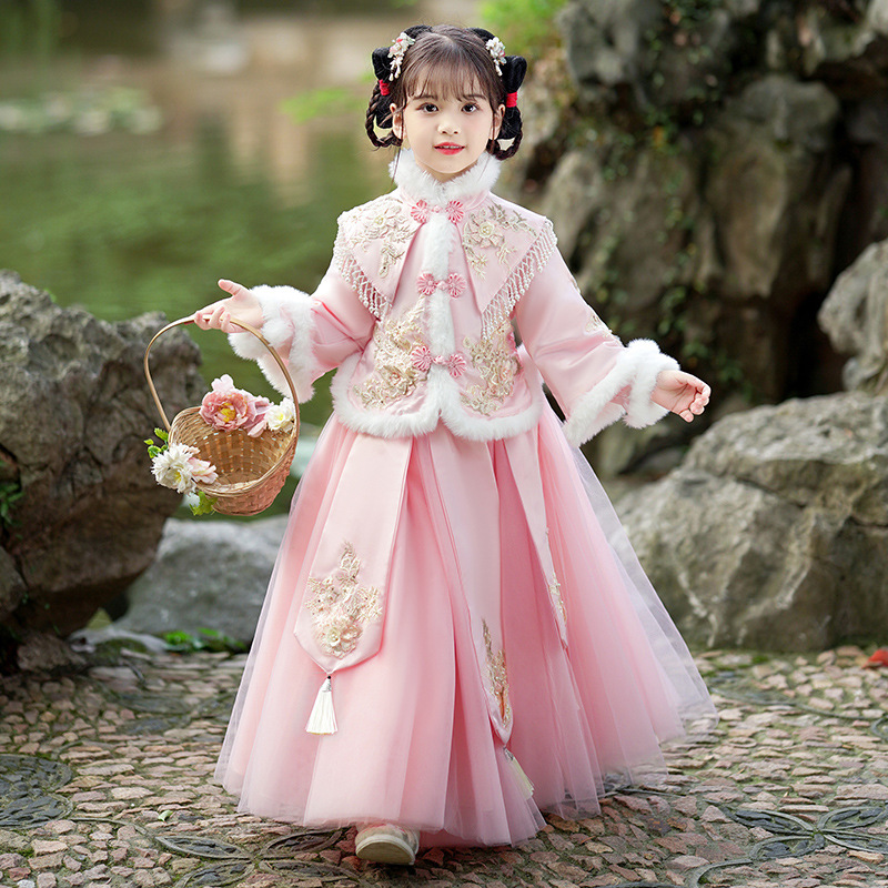 Picture of Hanfu girls' winter 2024 new quilted thickened ancient costume children's Tang suit ancient style little girl Chinese style skirt