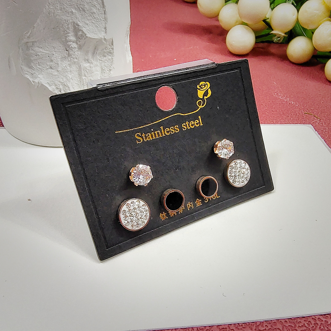 Rhinestone Micro-Embedded Earrings, Trendy, Simple and Exquisite Earrings, Japanese and Korean Style Three-Piece Set, Internet Celebrity Earrings, Japanese and Korean Style