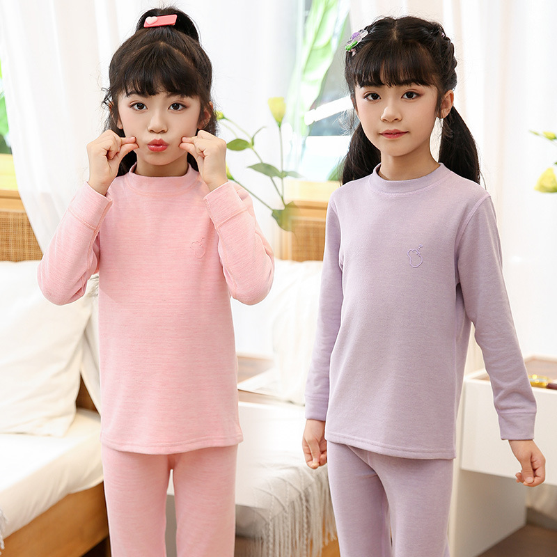 Picture of Silk wool children's autumn clothes long pants baby boys' bottoming girls' close-fitting pajamas children's thermal underwear suit