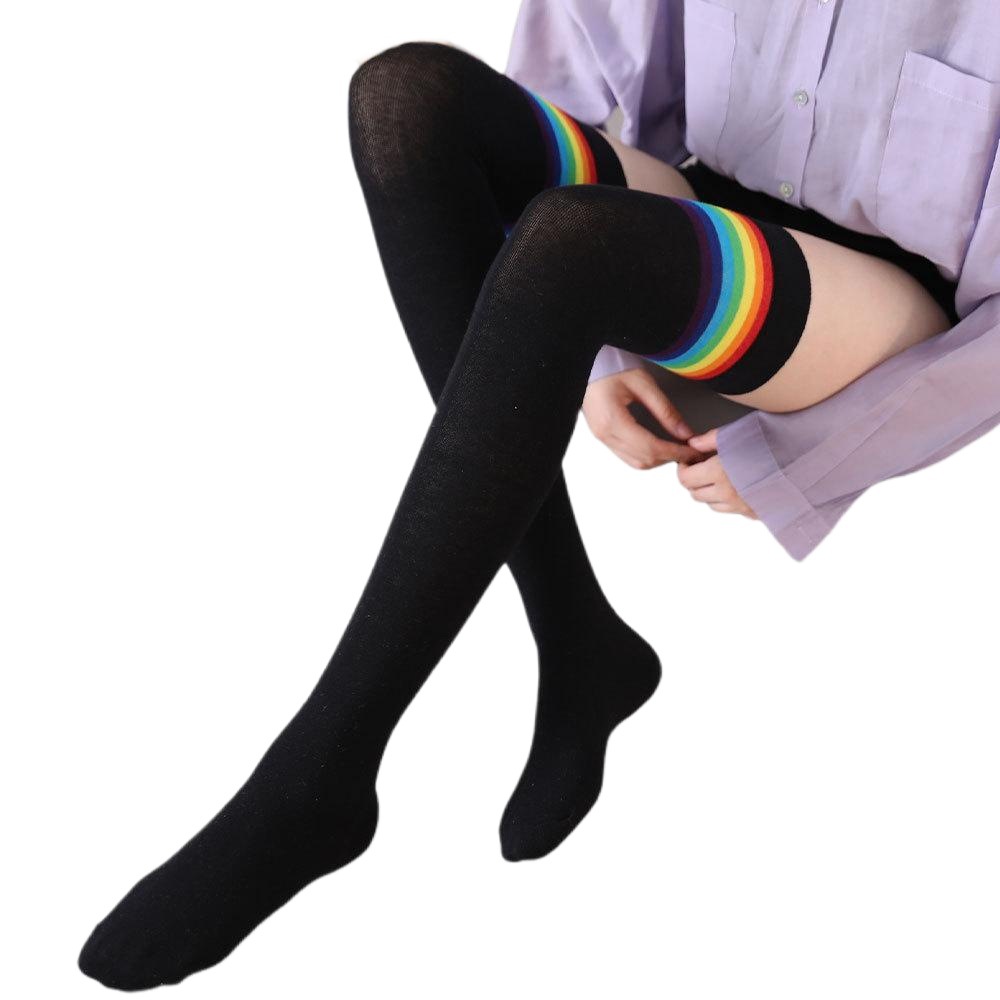 2020 new rainbow striped stockings knee-high stockings thigh socks stockings cotton socks women's socks spot