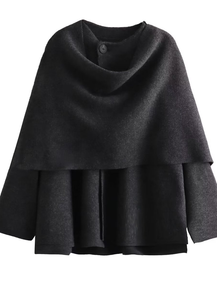 Foreign trade women's clothing wholesale 2024 autumn European and American wind coat coat asymmetric new women's clothing with knitted scarf
