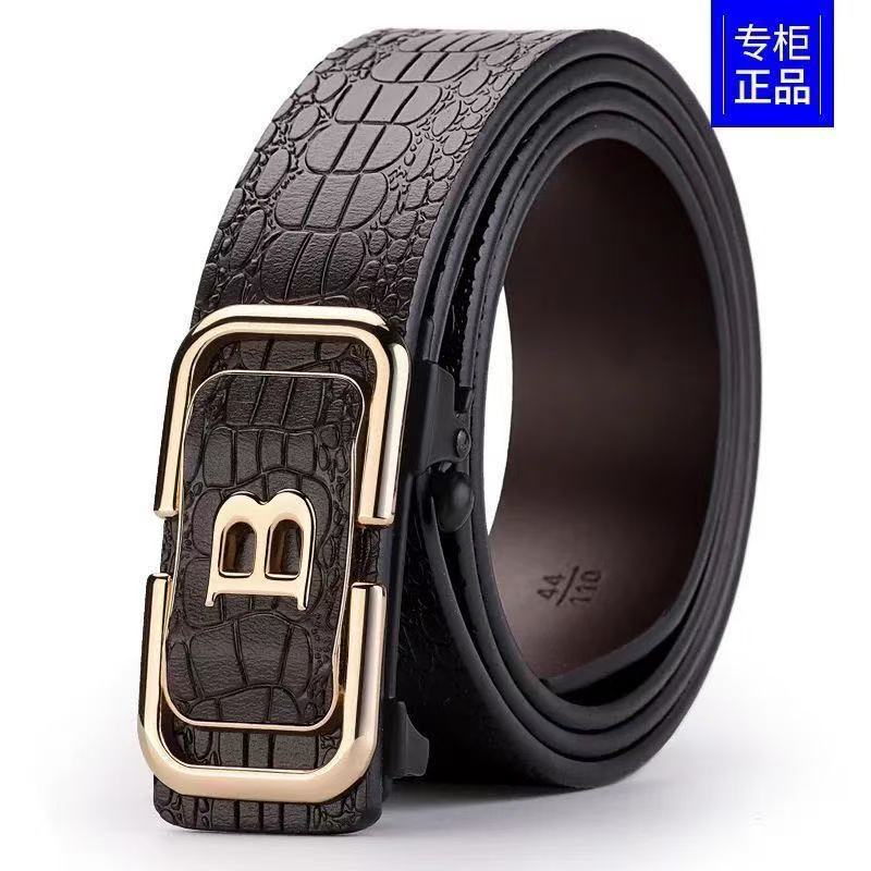 Belt Men's Toothless Inner Wearing Letter Automatic Buckle Cowhide Crocodile Pattern Belt Casual All-match Belt Factory Outlet