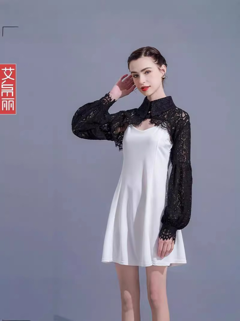French Retro Short Top Women's Design Sense Niche Super Fairy Lantern Sleeve Sun-proof Small Shawl Summer Lace Thin Outer