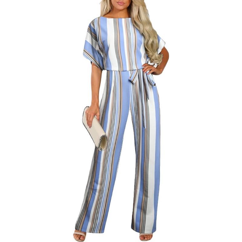 Picture of 2024 Europe and the United States cross-border e-commerce factory supply casual loose short sleeve strap wide leg jumpsuit