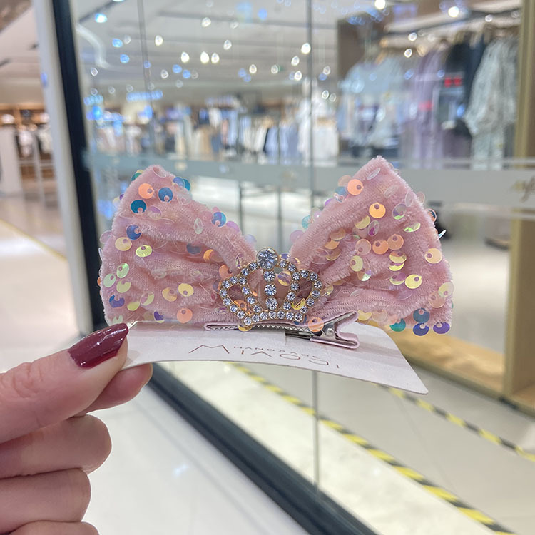 Picture of Children's Sequin Bow Hairpin Korean Elegant Little Girl Crown Stereo Hairpin Girls' Top Clip diy Hair Accessories