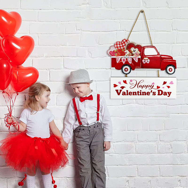 Picture of 2024 new Valentine's Day wooden hanging pink love red truck door plate pendant wooden wall decoration