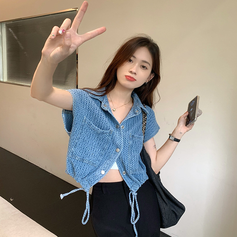 plus size Chubby Girl mm Summer Design Sense Laps Blue Denim Vest Women's Coat Korean Style Loose Outer Wear Vest