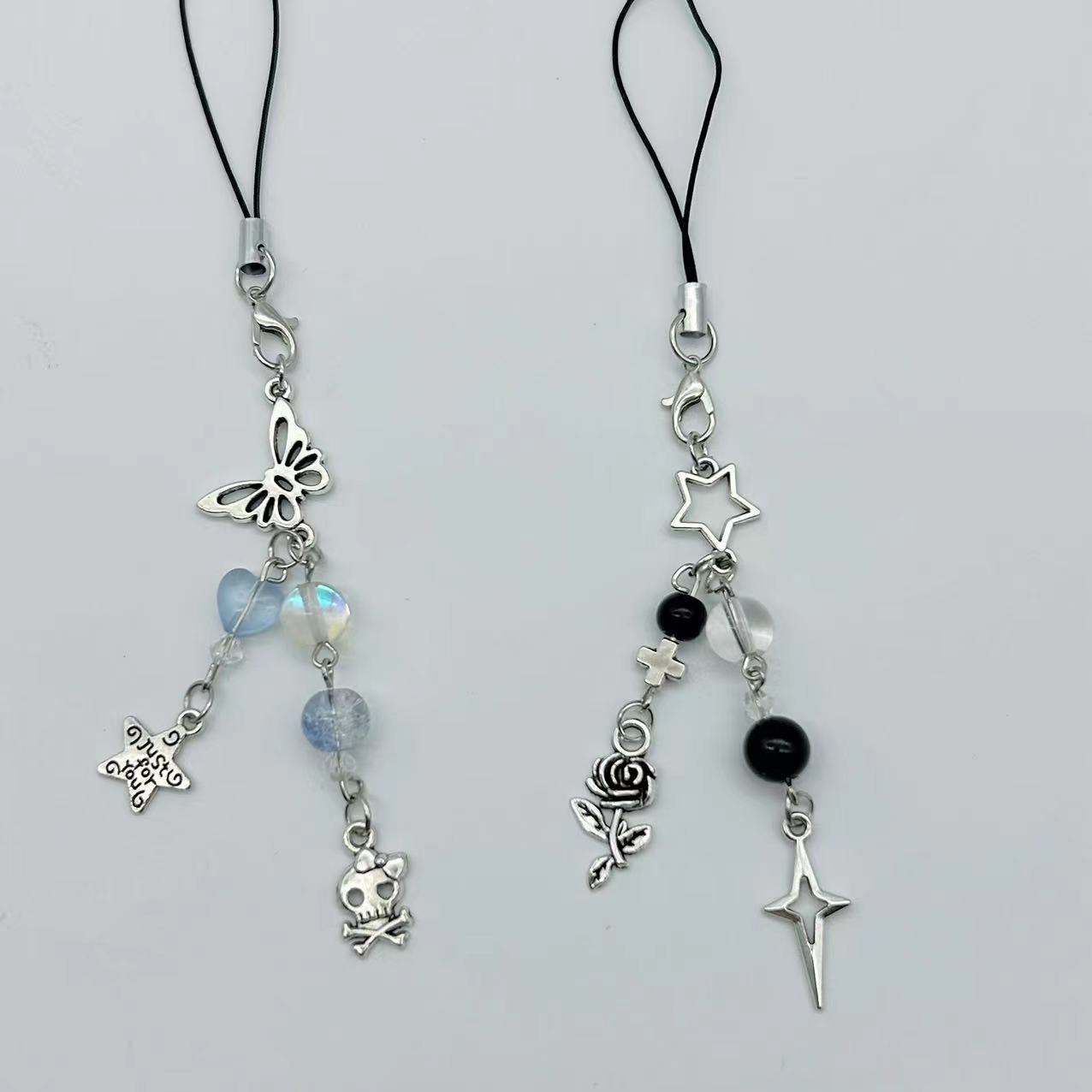 Y2K Millennial Sweet and Spicy Beaded Five-Cut Hollow Star Guben Card Holder Hanging Chain Mobile Phone Chain Niche Design Creative Pendant