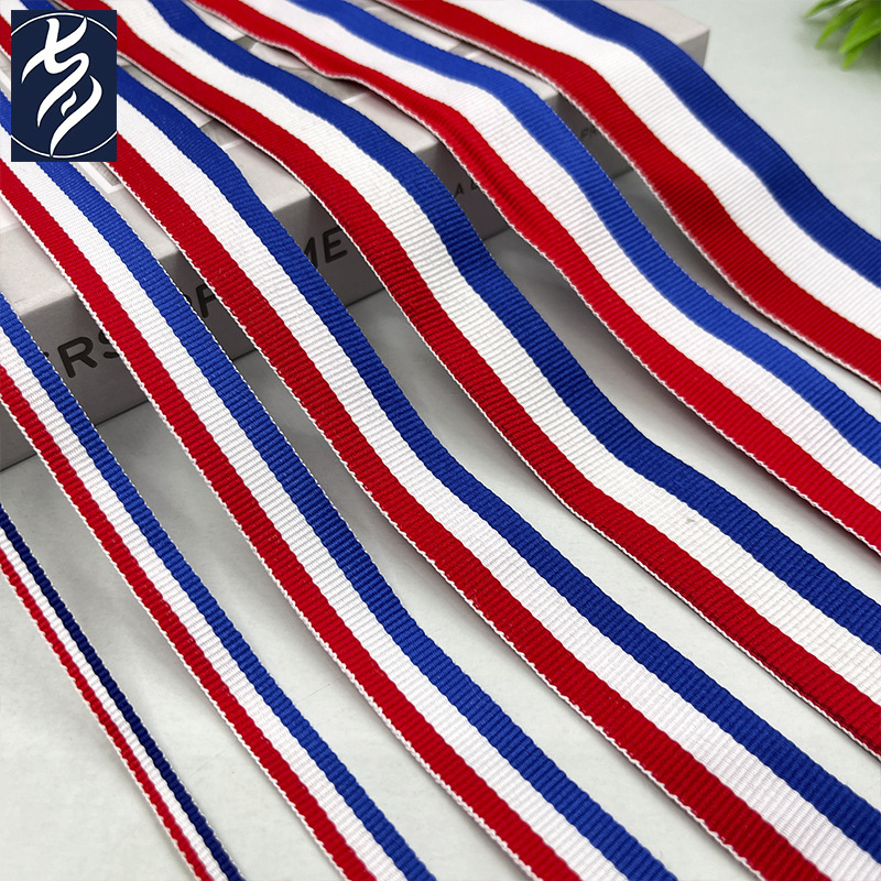 Spot red, white and blue intercolor striped three-color jacquard webbing home textile men's Hemming with shoes and hats clothing accessories