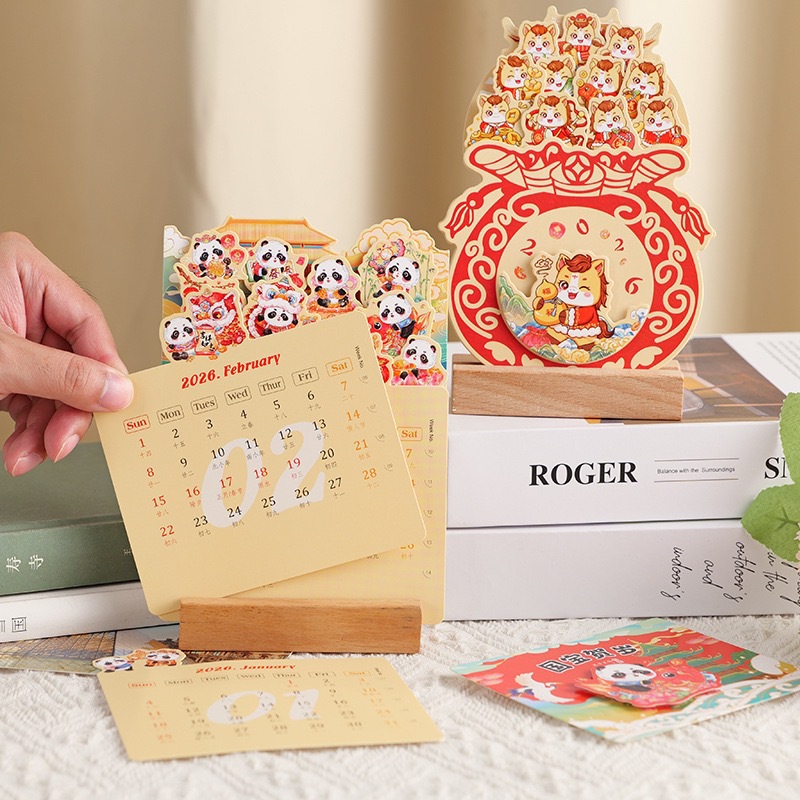 Picture of 2026 Wooden Frame Desk Calendar Cute Creative Ins Mini Desk Calendar Production Decorative Ornaments Notepad Calendar Desk Calendar