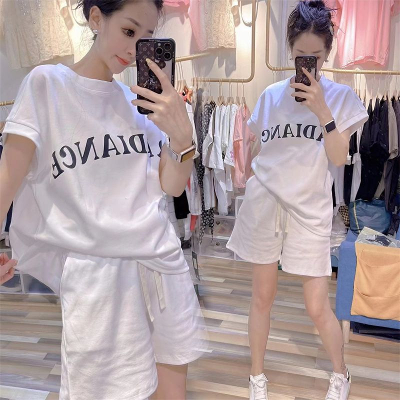 200 Jin plus size Fashion suit Women's 2024 Summer New Letter Printed Loose Short-sleeved Shorts Two-piece Set