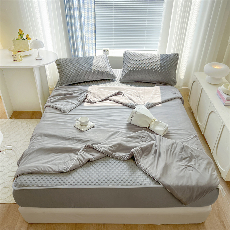 Picture of Summer cool silk summer cool quilt four-piece set air conditioning quilt ice bean mat three-piece set bed hat ice silk soft mat