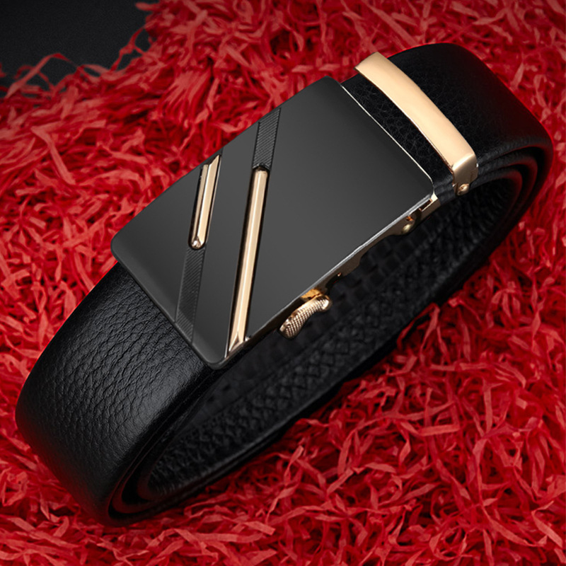 Men's new self-buckling cowhide belt fashionable simple leather men's business belt young and middle-aged jeans belt