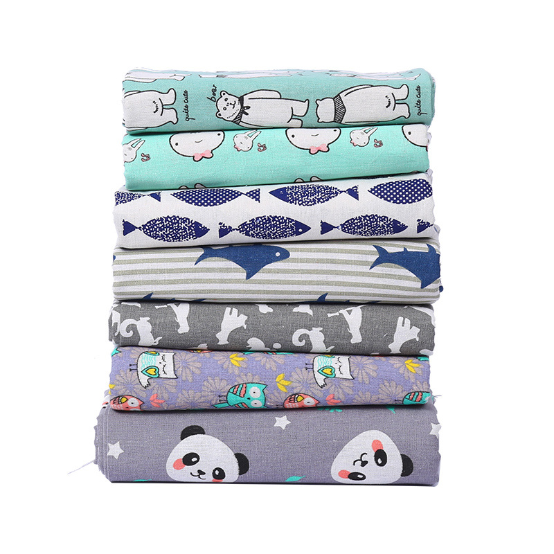 Picture of Wholesale curtain background cloth animal pattern small fish small panda rabbit cotton linen fabric factory in stock