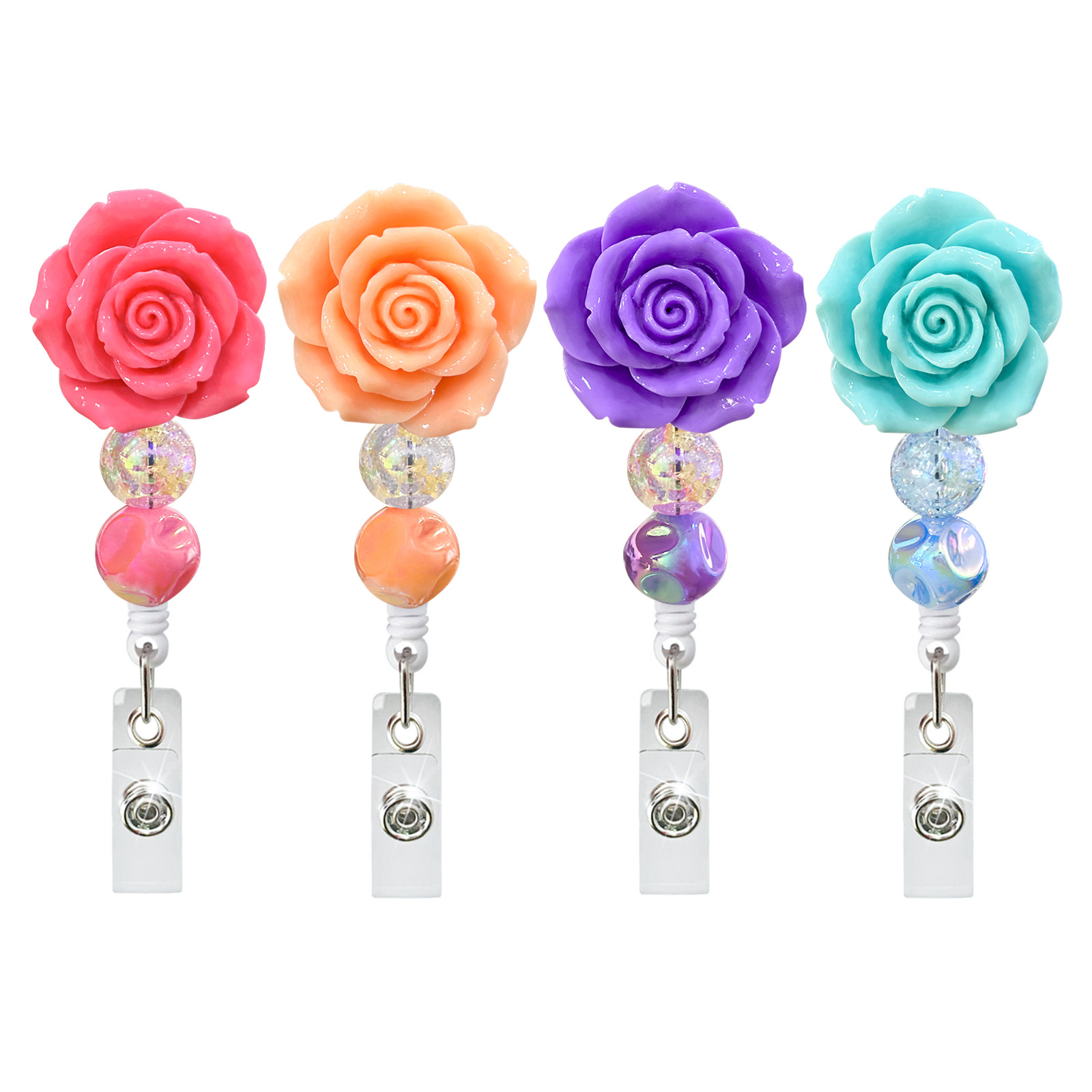 Camellia Rose Doctor Nurse Student Teacher Office Id Buckle Telescopic Badge Reel Flower Easy-Pull Buckle