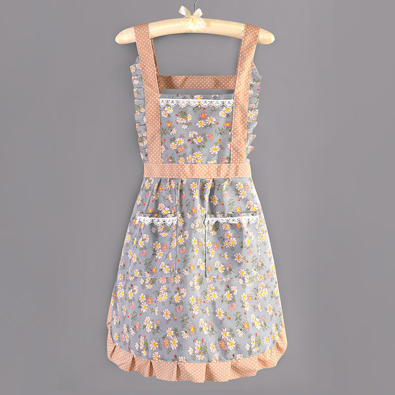 Picture of Canvas Cotton Apron Kitchen Household Wipe Hand Strap Pure Cotton Women's 2023 New Style Western Style Internet Celebrous Princess Cooking
