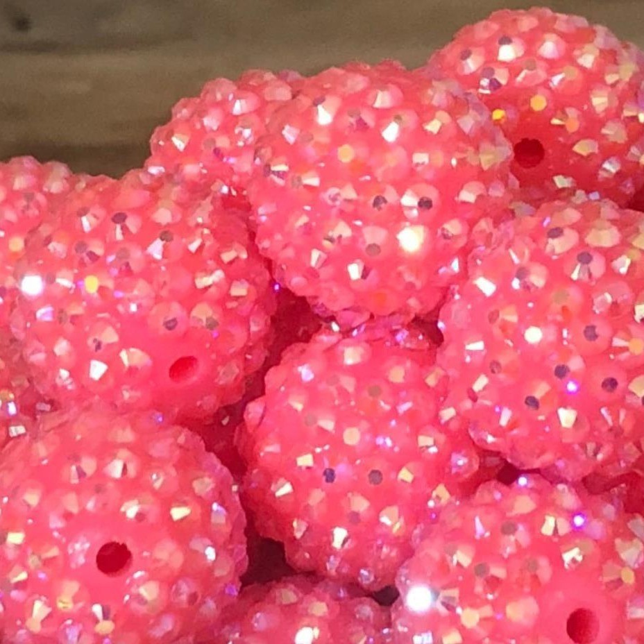 20MM resin Diamond Ball fluorescent rose red AB colored diamond ball Beads Chunky Beads DIY Diamond-embedded large Beads