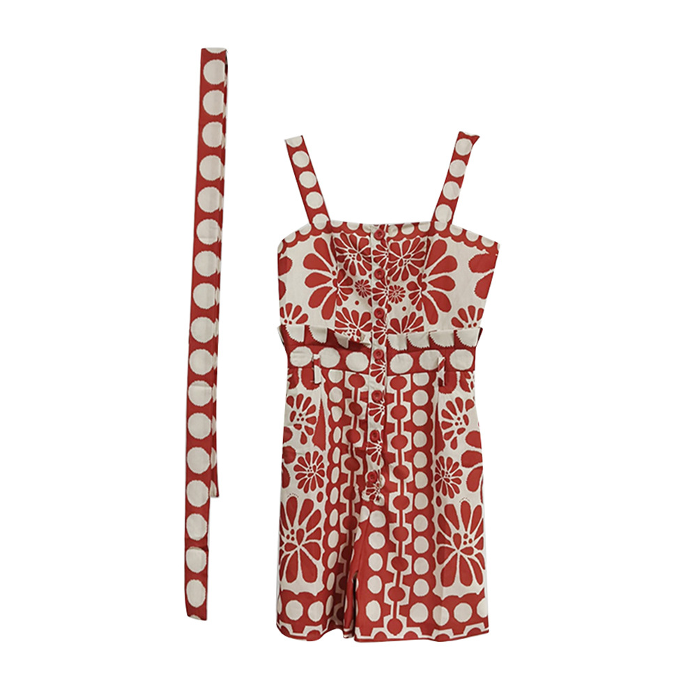 Picture of European and American Retro Casual Style 2025 Summer New Style Printed Sleeveless Button-Up Short Wide-Leg Jumpsuit for Women