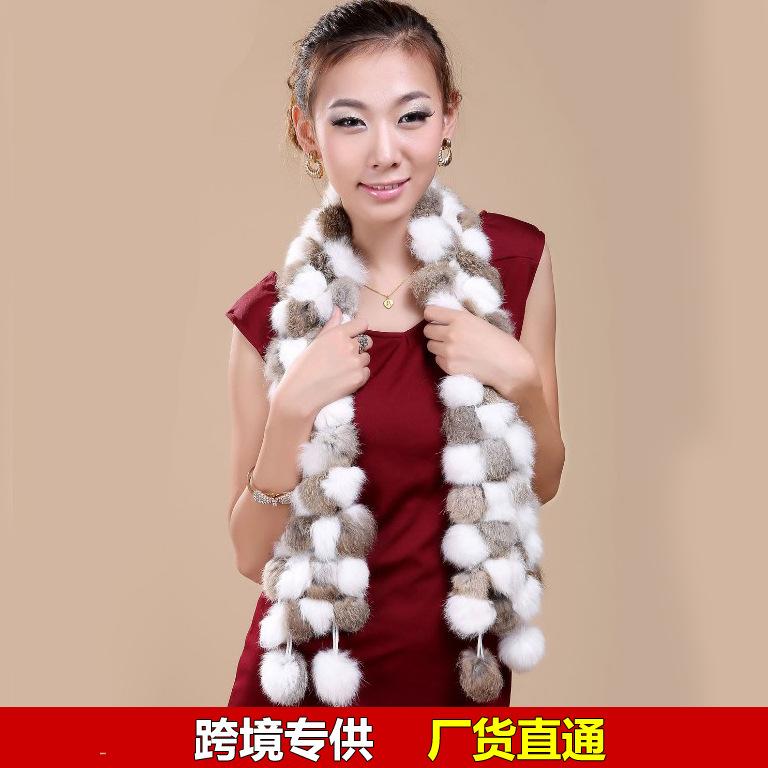 Wholesale supply fur scarf scarf ball real rabbit fur scarf four volleyball scarf ladies promotion winter warm
