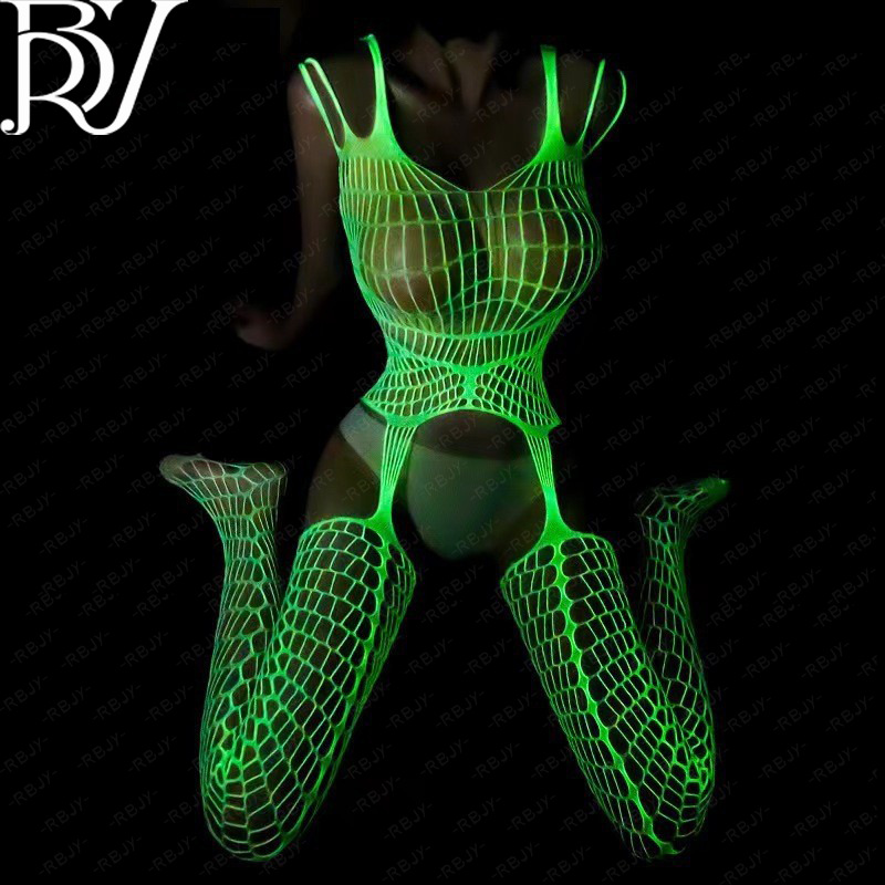 New luminous jumpsuit new material cool luminous reflective sexy pantyhose hollow sexy flirting socks