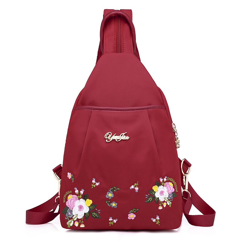 Picture of Oxford Cloth Embroidered Backpack Women's Canvas Small Backpack New Korean Style Trendy All-match Fashionable Mini Crossbody Chest Bag for Women