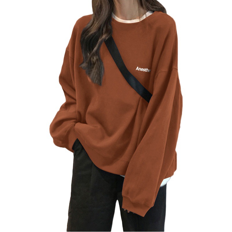 Velvet Loose Round Neck Sweatshirt for Women Autumn and Winter Long-Sleeved Thickeneded T-Shirt Women's Casual Long-Sleeved Jacket Student Couple Wear