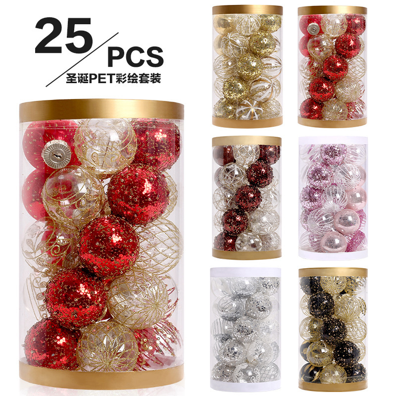 6cm Boutique PET Painted Christmas Ball suit Multicolor Christmas Tree Decorative Ball Christmas Decorations Pendant Cross Border