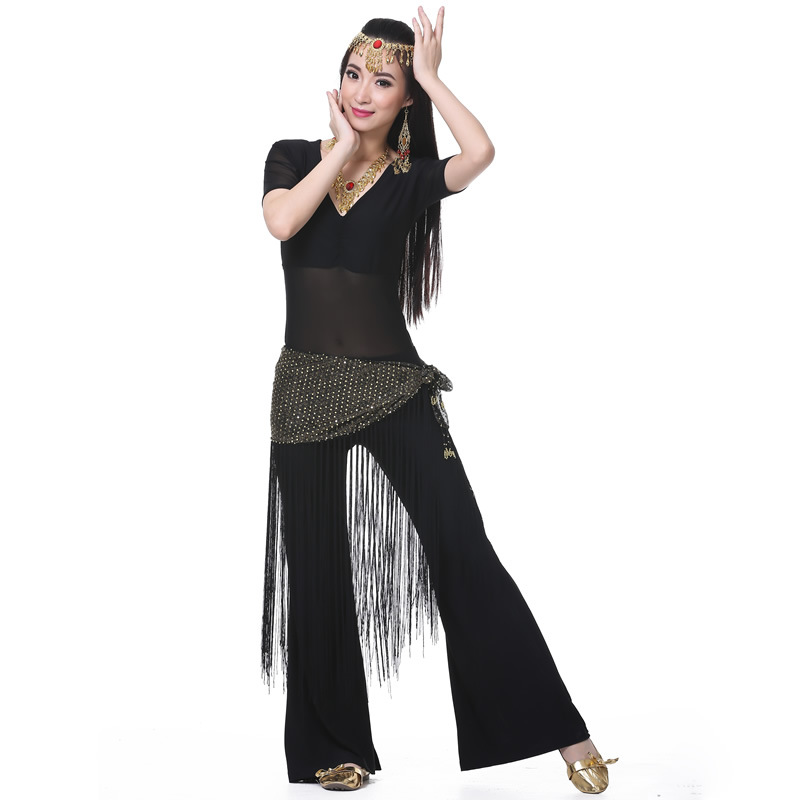 Picture of Dancer's Mid-crumpled Semi-transparent Yarn Short-sleeved Belly Dance Clothes Practice Clothes Clothing Practice Clothes suit New Summer