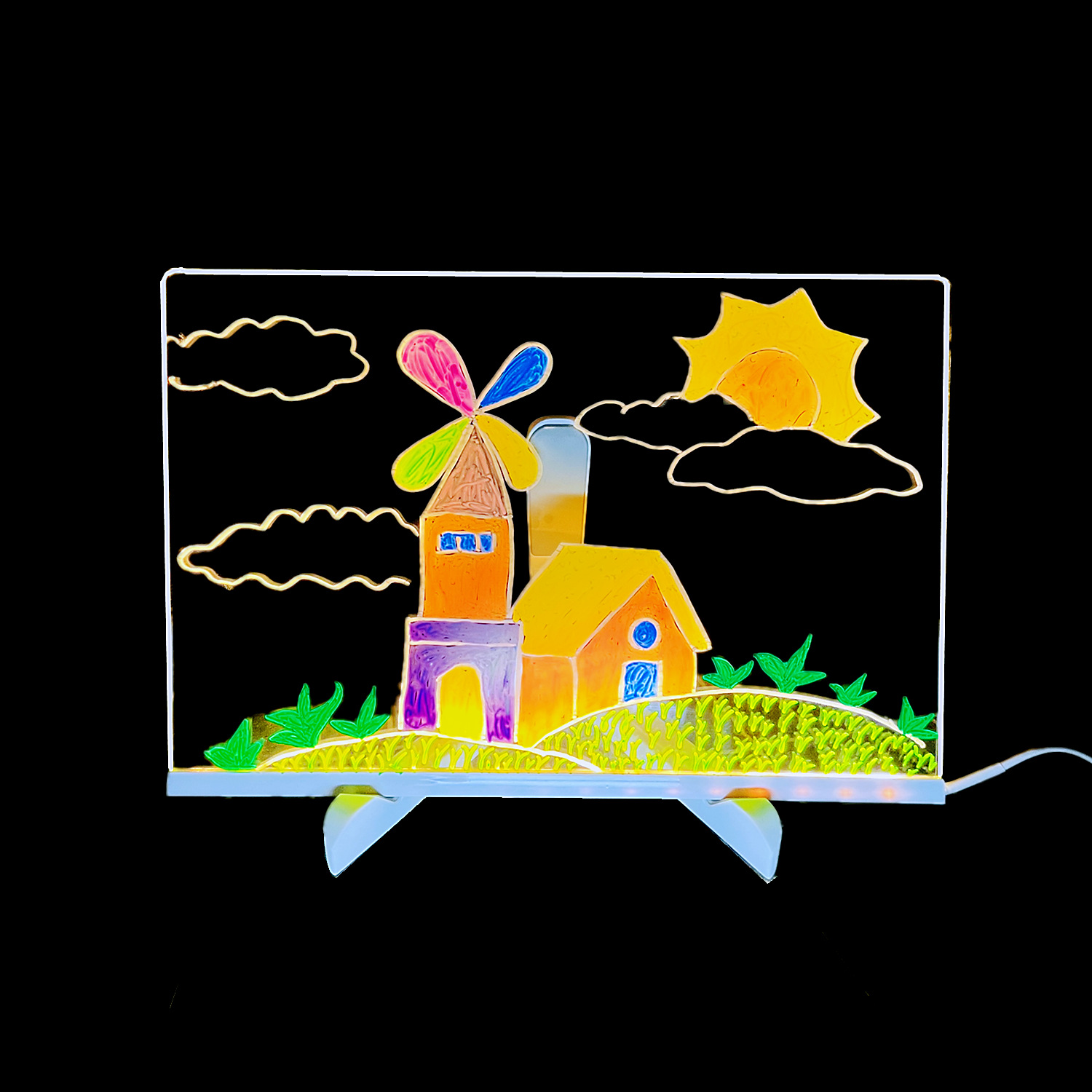 Picture of DIY hand-painted drawing board lamp material bag children's handmade holiday led atmosphere luminous writing board drawing tool suit