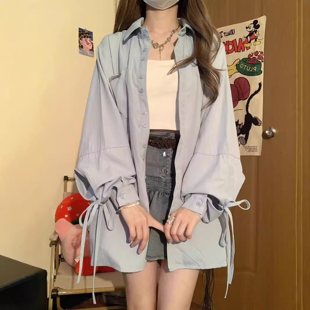 Original Niche Fabric Loose Sunscreen Shirt Long-sleeved Shirt Women's Autumn and Winter Lazy Style Design Strap