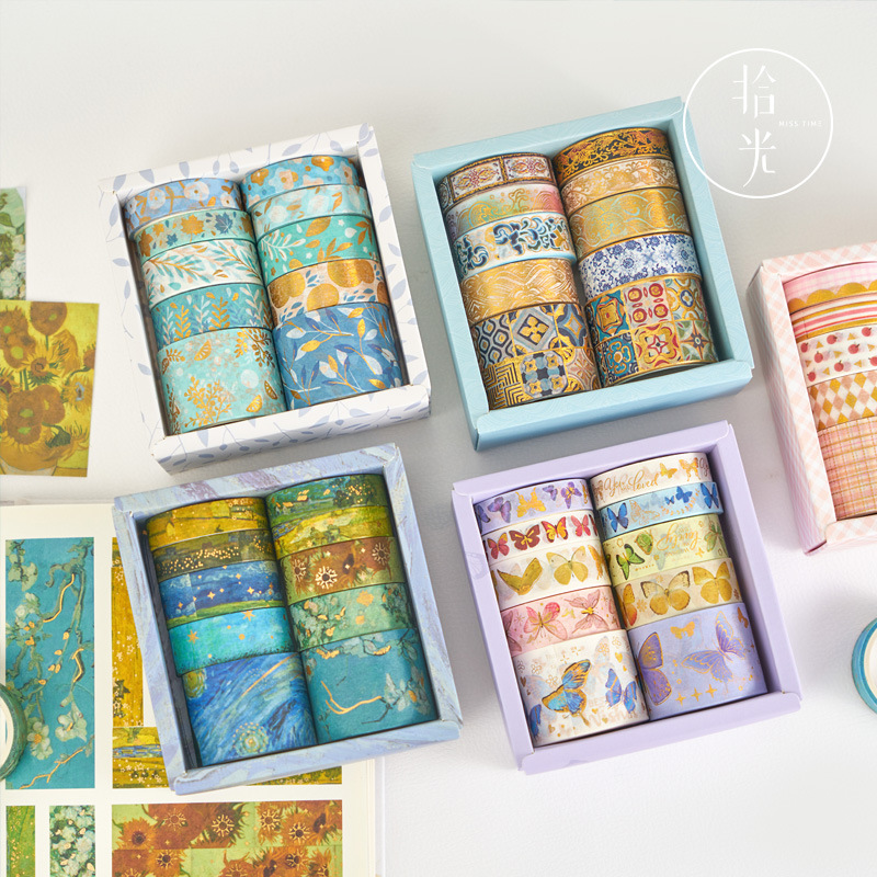 Picture of Pick up light and paper hand account tape wholesale bronzing creative retro diy stickers decorative material tape suit 10 rolls