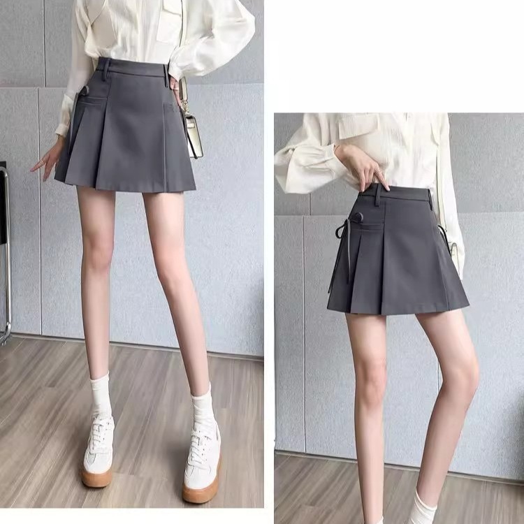 Grey Summer New Arrival Irregular Skirt Women's High Waist Slimming Niche Pleated Skirt chubby girl Anti-glare A- line Skirt