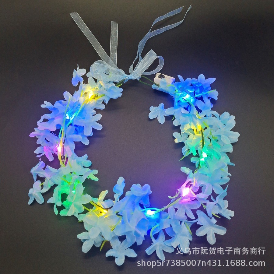 Picture of New luminous Garland Hawaiian headdress children adult stage performance green leaf flower piece headband stall night market