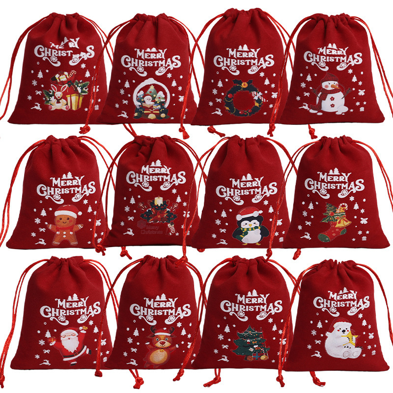 Cross-border Christmas Gift Bag Drawstring Small Cloth Bag Sending Festival Candy Bag Christmas Gift Bag suit