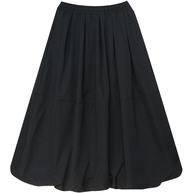 2024 Spring and Autumn New Korean Style High Waist Slimming and Height-Enhancing Black Lantern Skirt with Elastic Waist and Tie, Concealing Flaws and Fluffy Skirt for Women