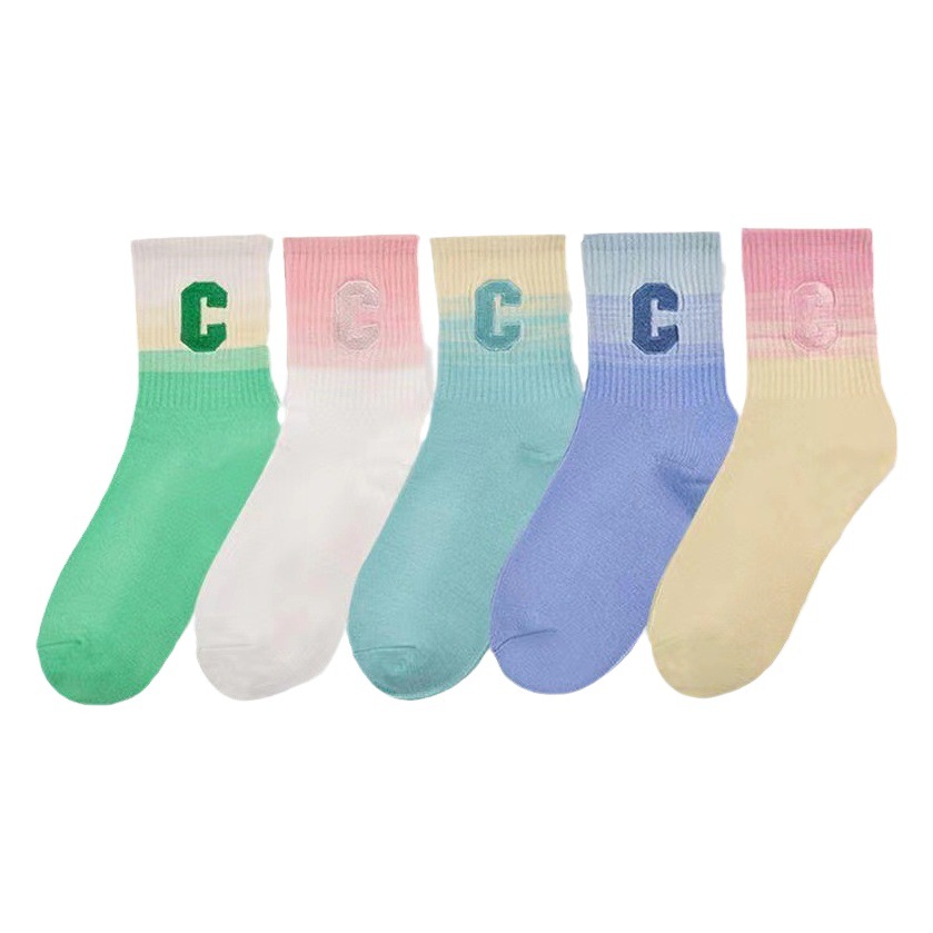 Socks women's autumn and winter mid-calf length socks sports letters Big C color personality outerwear ins trendy gradient color women's socks